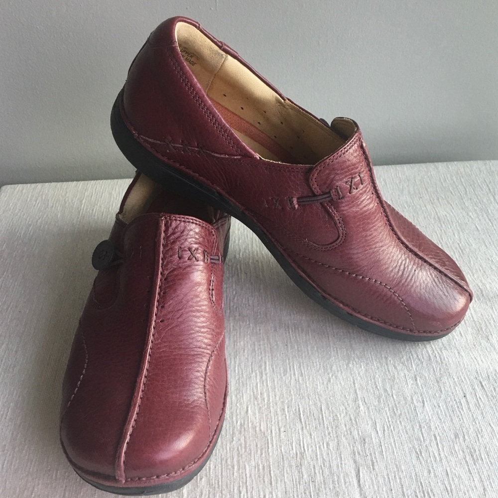 Clarks Red Leather Unstructured Loafers, 8M
